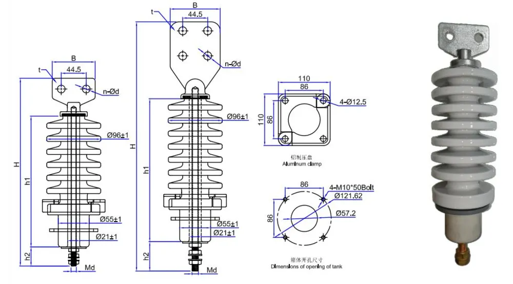 ANSI 15–25kV 125A–600A Terminal Pad Transformer Bushings – Mechanical dimensions drawing